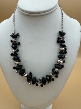 Artisan Black and Silver Faceted Bead Necklace. 99